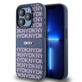   DKNY PU bőr Repeat Pattern Tonal Stripe tok iPhone 15 Pro Max készülékhez kék