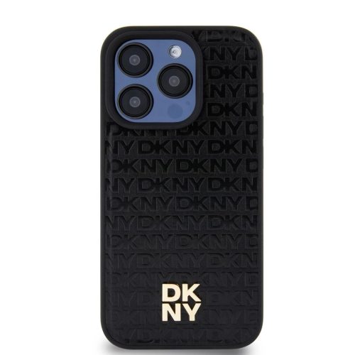 DKNY PU Leather Repeat Pattern Stack Logo MagSafe Tok iPhone 14 Pro készülékhez fekete