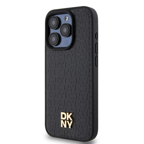 DKNY PU Leather Repeat Pattern Stack Logo MagSafe Tok iPhone 14 Pro készülékhez fekete