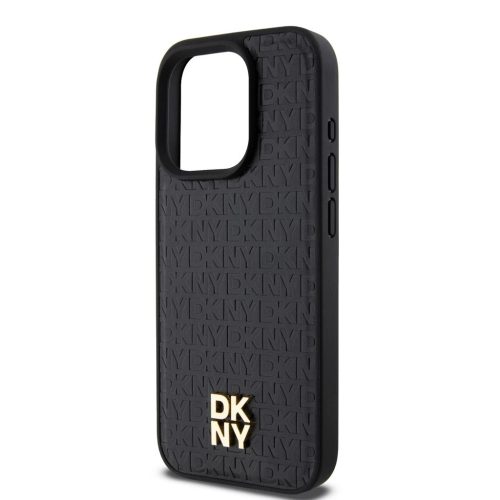 DKNY PU Leather Repeat Pattern Stack Logo MagSafe Tok iPhone 14 Pro készülékhez fekete