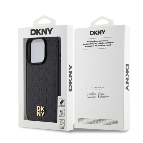 DKNY PU Leather Repeat Pattern Stack Logo MagSafe Tok iPhone 14 Pro készülékhez fekete