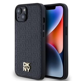   DKNY PU Leather Repeat Pattern Stack Logo MagSafe tok iPhone 15 készülékhez fekete
