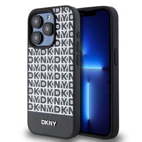   DKNY PU Leather Repeat Pattern Bottom Stripe MagSafe tok iPhone 15 Pro készülékhez fekete