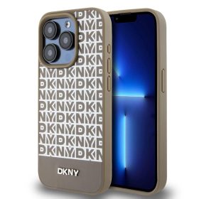   DKNY PU Leather Repeat Pattern Bottom Stripe MagSafe tok iPhone 15 Pro Max készülékhez barna