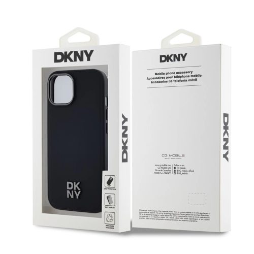DKNY PU Leather Stack Logo Magsafe tok iPhone 15 készülékhez fekete