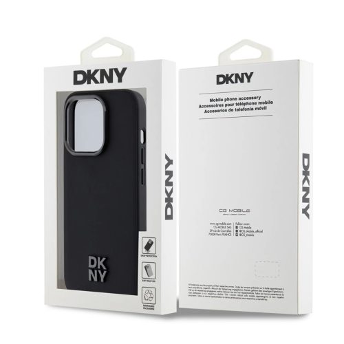 DKNY PU Leather Stack Logo Magsafe tok iPhone 15 Pro készülékhez fekete