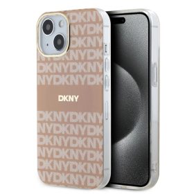   DKNY PC/TPU Repeat Pattern Tonal Stripe Magsafe tok iPhone 15 készülékhez rózsaszín