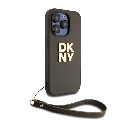 DKNY PU Leather Stack Logo csuklós tok iPhone 14 Pro készülékhez barna