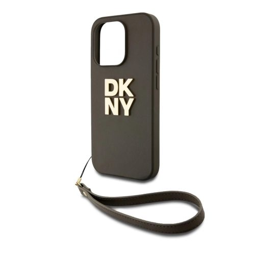 DKNY PU Leather Stack Logo csuklós tok iPhone 14 Pro készülékhez barna