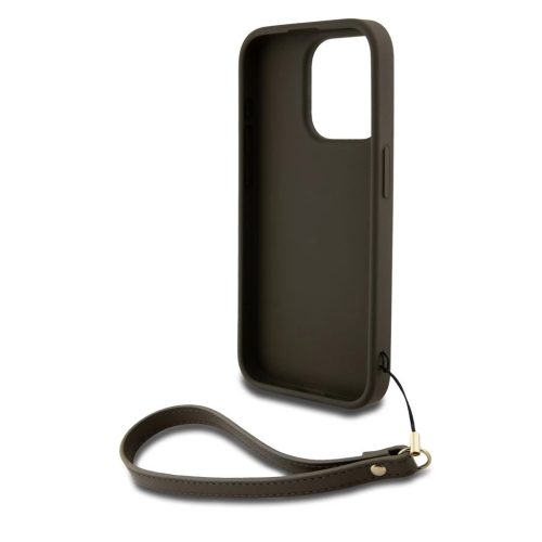 DKNY PU Leather Stack Logo csuklós tok iPhone 14 Pro készülékhez barna
