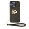 DKNY PU Leather Stack Logo Wrist Strap tok iPhone 14 Pro Max készülékhez barna