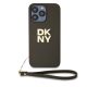 DKNY PU Leather Stack Logo Wrist Strap tok iPhone 14 Pro Max készülékhez barna