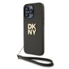 DKNY PU Leather Stack Logo Wrist Strap tok iPhone 14 Pro Max készülékhez barna