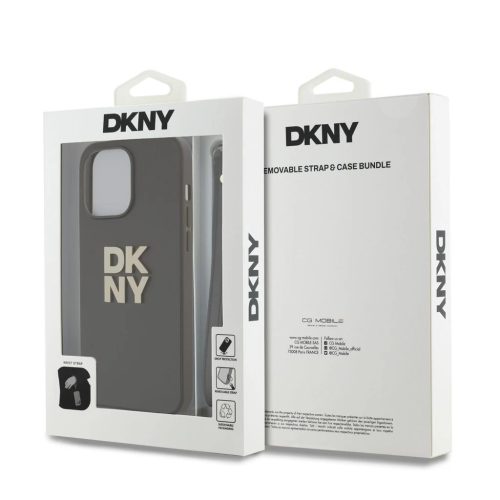 DKNY PU Leather Stack Logo Wrist Strap tok iPhone 14 Pro Max készülékhez barna