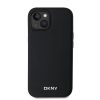 DKNY PU Leather Silver Metal Logo Magsafe tok iPhone 15 készülékhez fekete
