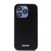 DKNY PU Leather Silver Metal Logo Magsafe tok iPhone 15 Pro Max készülékhez fekete