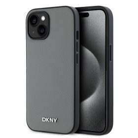   DKNY PU Leather Silver Metal Logo Magsafe tok iPhone 14 készülékhez szürke