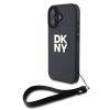 DKNY PU Leather Stack Logo csuklópántos tok iPhone 16 készülékhez fekete
