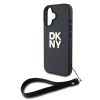 DKNY PU Leather Stack Logo csuklópántos tok iPhone 16 készülékhez fekete