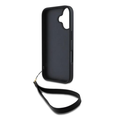 DKNY PU Leather Stack Logo csuklópántos tok iPhone 16 készülékhez fekete