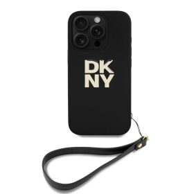   DKNY PU Leather Stack Logo csuklópántos tok iPhone 16 Pro készülékhez fekete