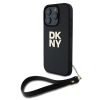 DKNY PU Leather Stack Logo csuklópántos tok iPhone 16 Pro készülékhez fekete