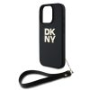 DKNY PU Leather Stack Logo csuklópántos tok iPhone 16 Pro készülékhez fekete