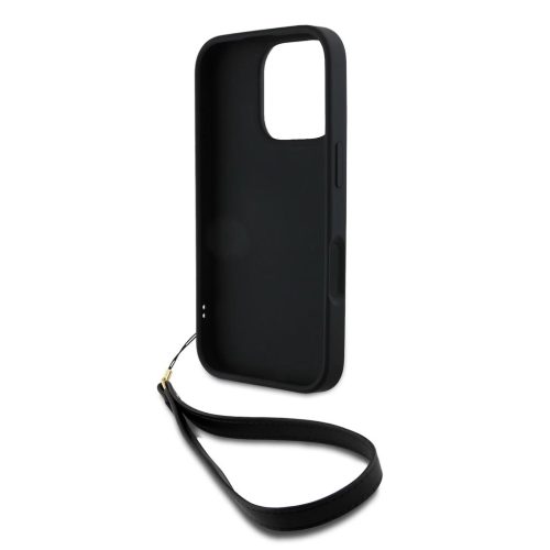 DKNY PU Leather Stack Logo csuklópántos tok iPhone 16 Pro készülékhez fekete