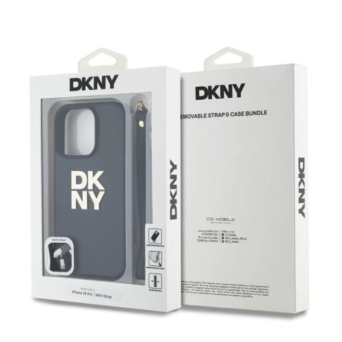 DKNY PU Leather Stack Logo csuklópántos tok iPhone 16 Pro készülékhez fekete