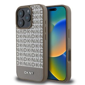   DKNY PU Leather Repeat Pattern Bottom Stripe MagSafe tok iPhone 16 Pro készülékhez barna