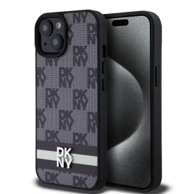   DKNY PU bőr Checkered Pattern and Stripe tok iPhone 15 készülékhez fekete