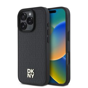  DKNY PU Leather Repeat Pattern Stack Logo MagSafe tok iPhone 16 Pro Max készülékhez fekete