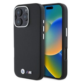   BMW M PU Kevlar Metal Logo tok iPhone 16 Pro Max készülékhez fekete
