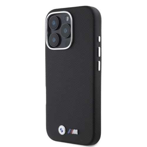 BMW M PU Kevlar Metal Logo tok iPhone 16 Pro Max készülékhez fekete