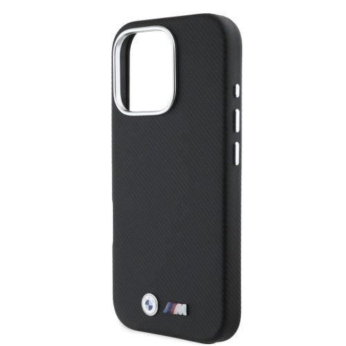 BMW M PU Kevlar Metal Logo tok iPhone 16 Pro Max készülékhez fekete