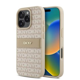   DKNY PU bőr Repeat Pattern Tonal Stripe tok iPhone 16 Pro készülékhez rózsaszín