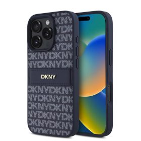   DKNY PU Leather Repeat Pattern Tonal Stripe tok iPhone 16 Pro Max készülékhez kék