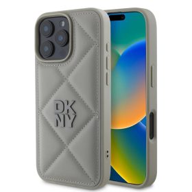   DKNY PU bőr párnázott Stack Logo tok iPhone 16 Pro Max készülékhez szürke
