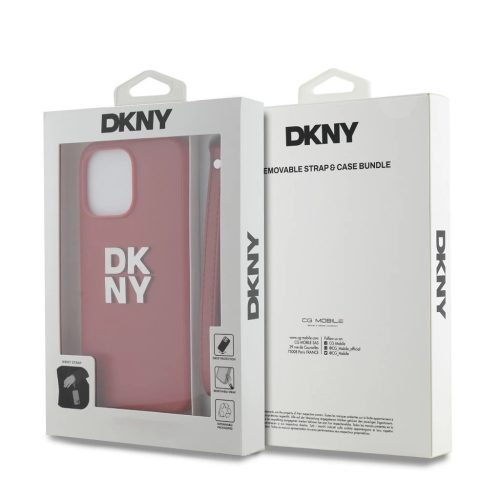 DKNY PU Leather Stack Logo Wrist Strap tok iPhone 15 Pro készülékhez piros