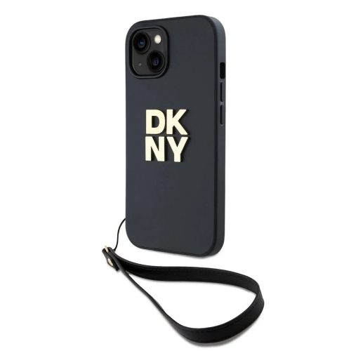 DKNY PU Leather Stack Logo Wrist Strap tok iPhone 14 készülékhez fekete