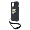 DKNY PU Leather Stack Logo Wrist Strap tok iPhone 14 készülékhez fekete