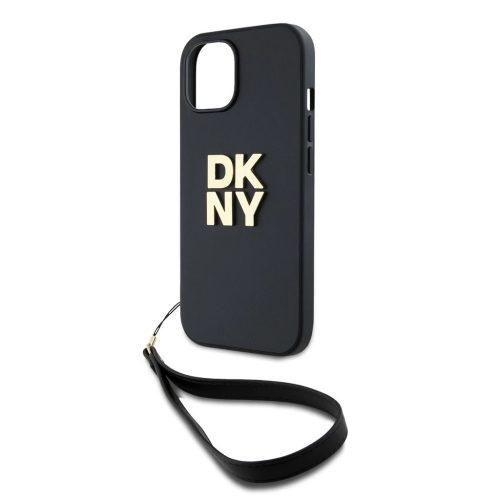 DKNY PU Leather Stack Logo Wrist Strap tok iPhone 14 készülékhez fekete