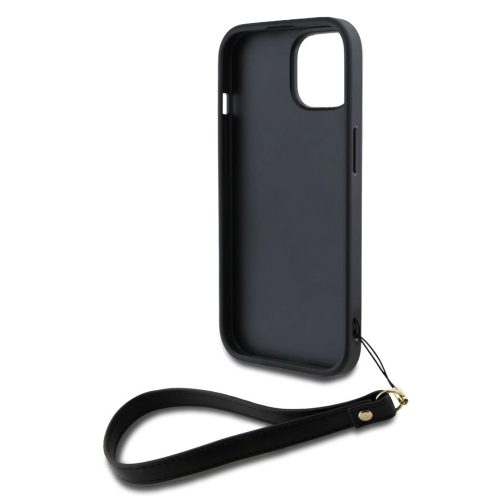 DKNY PU Leather Stack Logo Wrist Strap tok iPhone 14 készülékhez fekete
