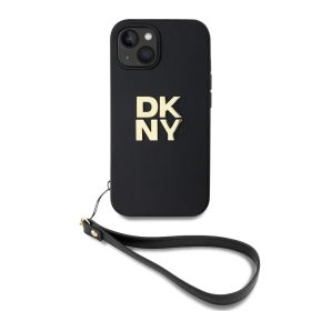   DKNY PU Leather Stack Logo csuklópántos tok iPhone 15 készülékhez fekete