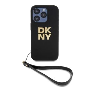   DKNY PU bőr Stack Logo csuklópántos tok iPhone 15 Pro készülékhez fekete