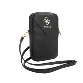   Guess PU Grained 4G Metal Logo pénztárcás telefon táska Zipper fekete