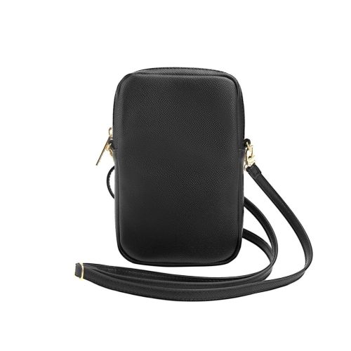 Guess PU Grained 4G Metal Logo pénztárcás telefon táska Zipper fekete