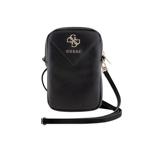 Guess PU Grained 4G Metal Logo pénztárcás telefon táska Zipper fekete