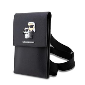   Karl Lagerfeld Saffiano Metal Logo NFT Wallet telefon táska fekete