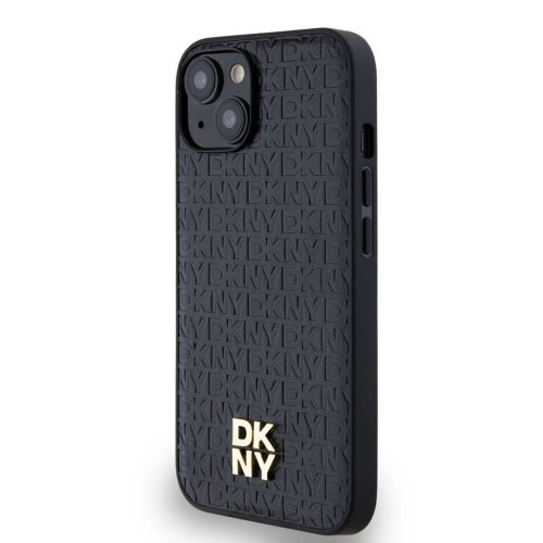 DKNY PU Leather Repeat Pattern Stack Logo MagSafe tok iPhone 14 készülékhez fekete